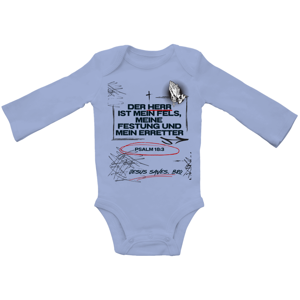 JESUS SAVES BRO - DER HERR IST MEIN FELS - BABY BODYSUIT LONGSLEEVE