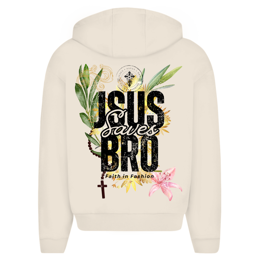 JESUS SAVES BRO - FLOWERS & CHAIN - ZIPPER - UNISEX - OVERSIZE