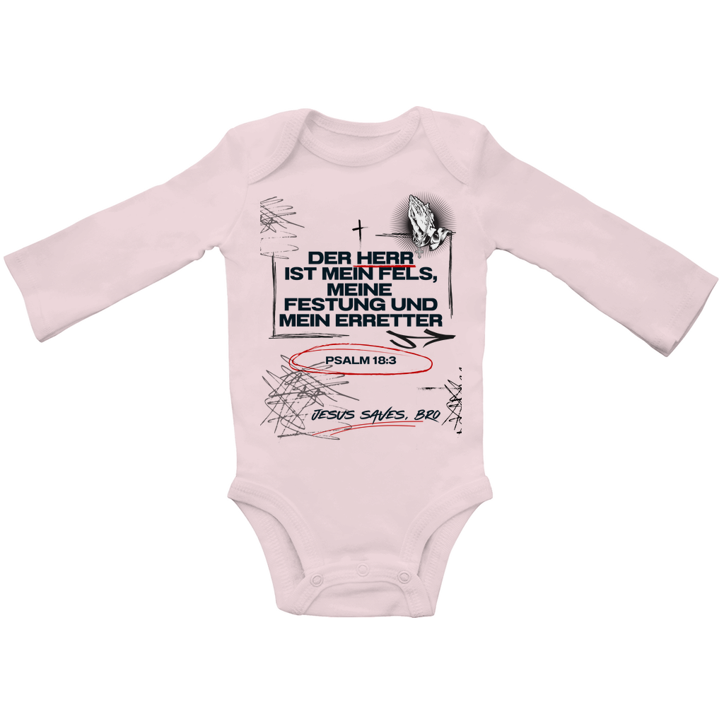 JESUS SAVES BRO - DER HERR IST MEIN FELS - BABY BODYSUIT LONGSLEEVE
