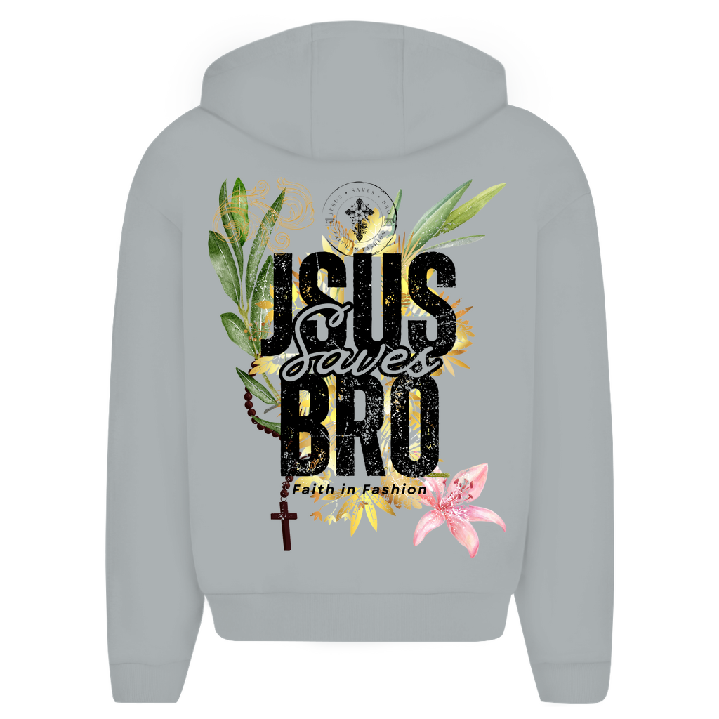 JESUS SAVES BRO - FLOWERS & CHAIN - ZIPPER - UNISEX - OVERSIZE