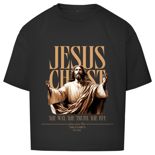 JESUS SAVES BRO - JESUS CHRIST - OVERSIZE SHIRT - UNISEX - FRONT - BLACK