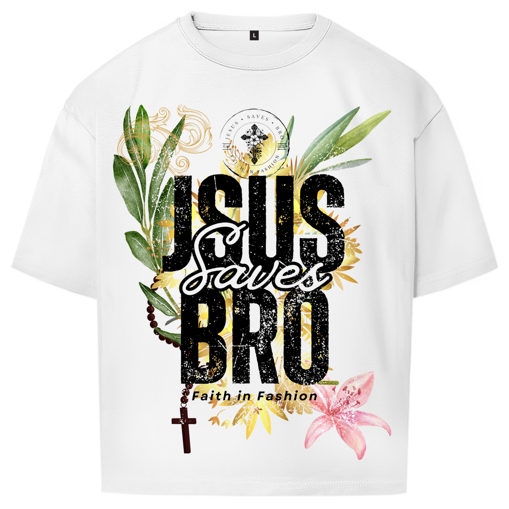 JESUS SAVES BRO - FLOWERS & CHAIN - OVERSIZE SHIRT - UNISEX
