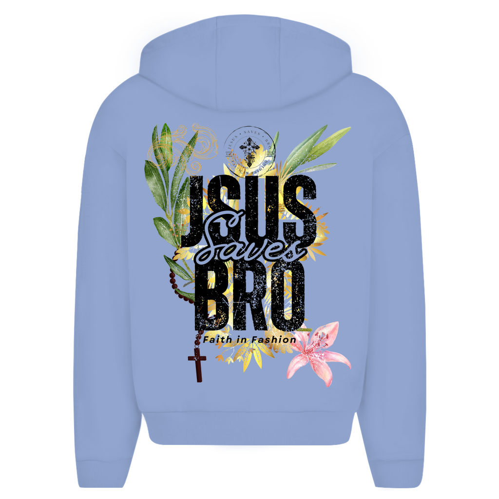 JESUS SAVES BRO - FLOWERS & CHAIN - ZIPPER - UNISEX - OVERSIZE