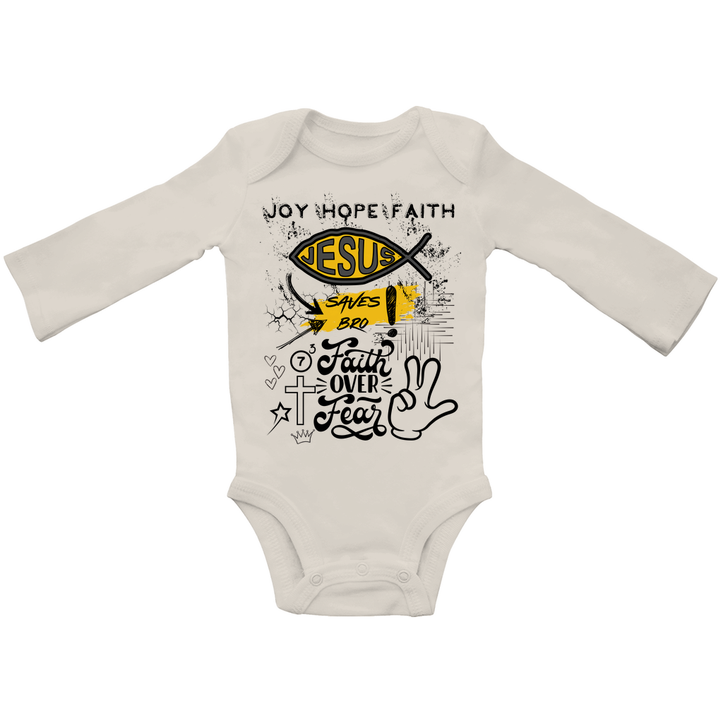 JESUS SAVES BRO - FAITH OVER FEAR - BABY BODYSUIT LONGSLEEVE