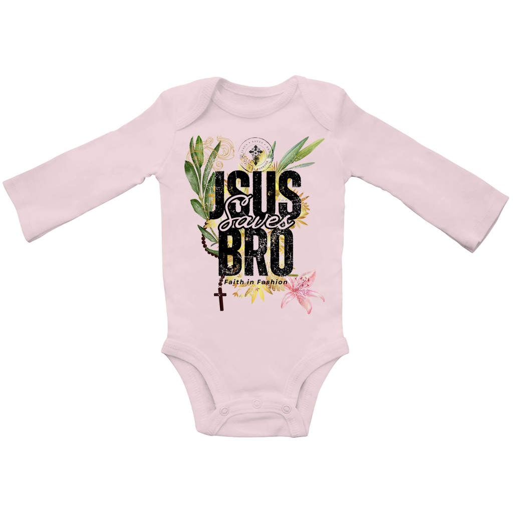 JESUS SAVES BRO - FLOWERS & CHAIN - BABY BODYSUIT LONGSLEEVE
