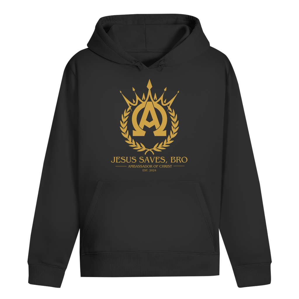 JESUS SAVES BRO - ALPHA & OMEGA - HOODIE - UNISEX - FRONT - BLACK