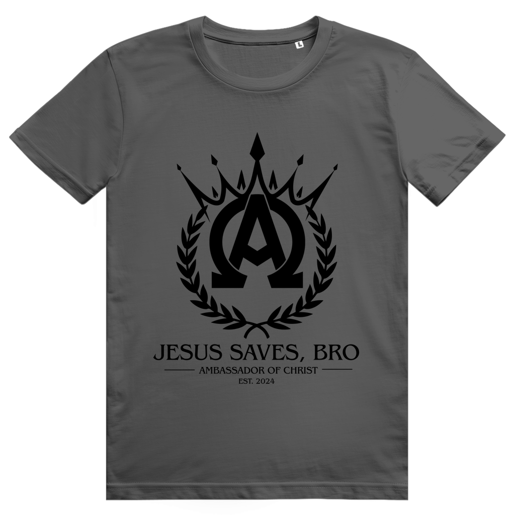 ALPHA & OMEGA SHIRT JESUS SAVES BRO - DARK HEATHER GREY