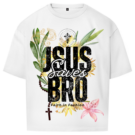 JESUS SAVES BRO - FLOWERS & CHAIN - OVERSIZE SHIRT - UNISEX