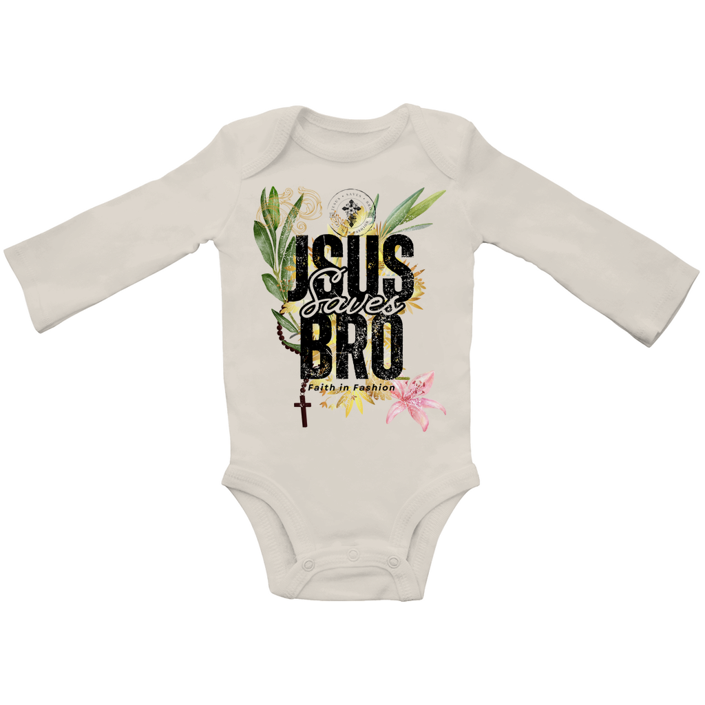 JESUS SAVES BRO - FLOWERS & CHAIN - BABY BODYSUIT LONGSLEEVE