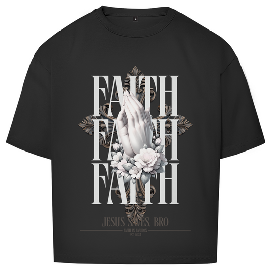 JESUS SAVES BRO - PRAYING HANDS - OVERSIZE SHIRT - UNISEX - FRONT - BLACK