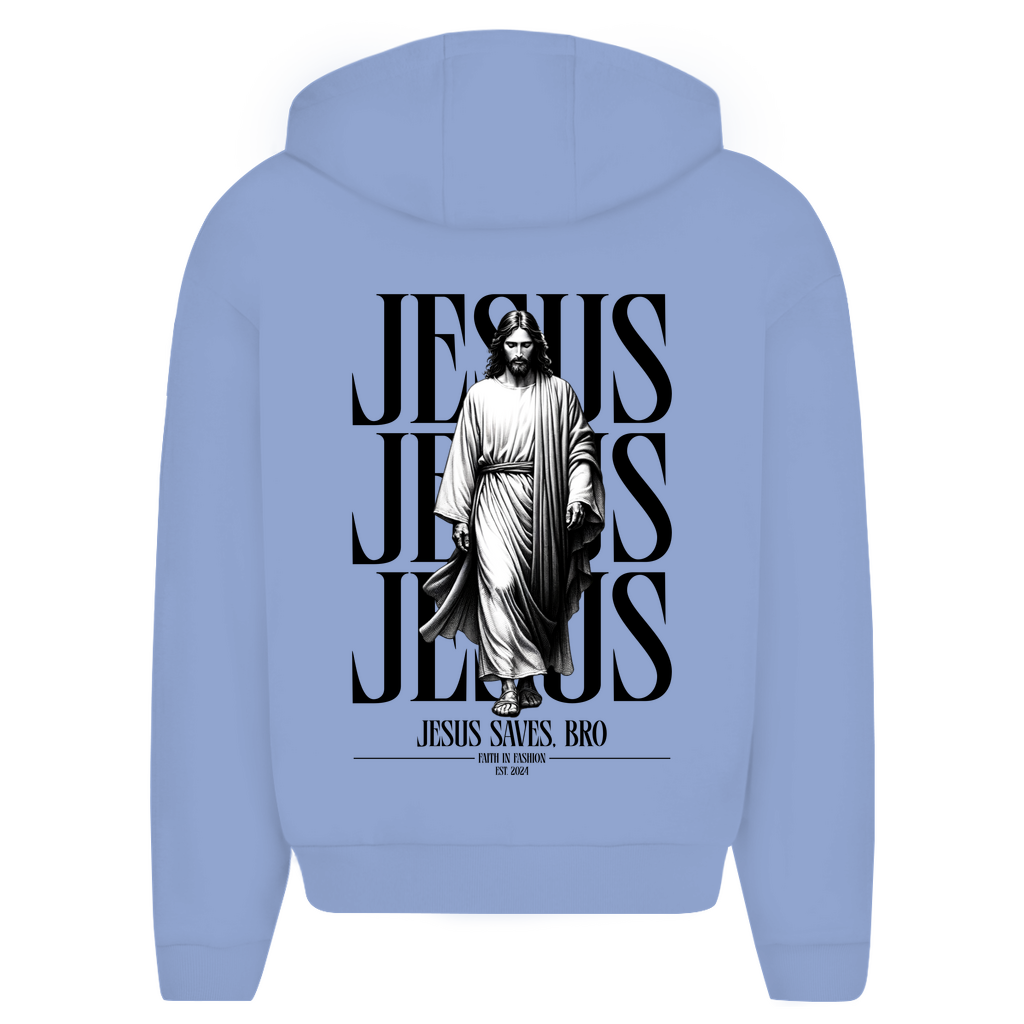 Oversize Zipper Unisex Walking with Jesus Jesus saves Bro Blau Back