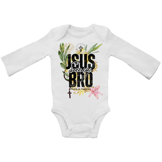 JESUS SAVES BRO - FLOWERS & CHAIN - BABY BODYSUIT LONGSLEEVE