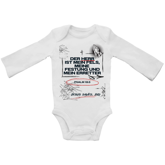 JESUS SAVES BRO - DER HERR IST MEIN FELS - BABY BODYSUIT LONGSLEEVE