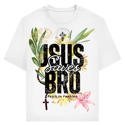 JESUS SAVES BRO - FLOWERS & CHAIN - T-SHIRT - UNISEX